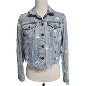 Pistola Brando Star Embroidery Denim Jacket Button Front Light Blue Women’s Sz S